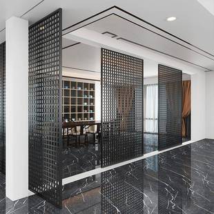 侘寂风格栅隔断屏风铁艺十字网格子黑色金属客厅家用入户现代简约