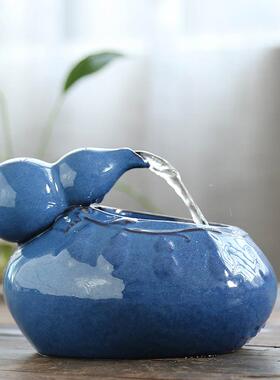 创意鱼缸小型葫芦流水招财家居饰品喷泉水景摆件现代简约桌面景观