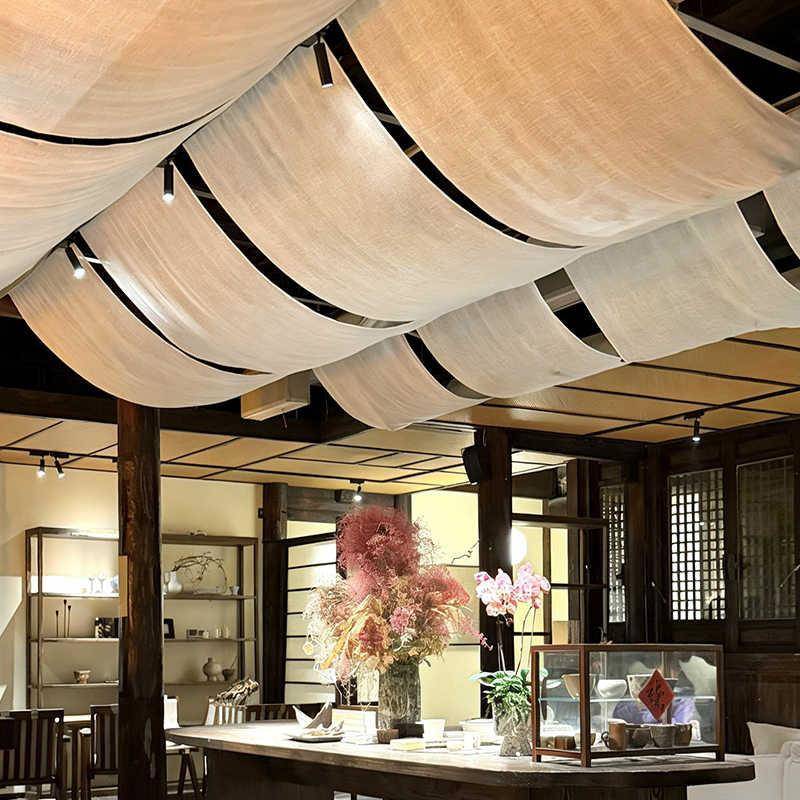 中古风吊顶纱幔氛围感挂布餐厅咖啡店民宿帷幕天花板网红装饰布幔