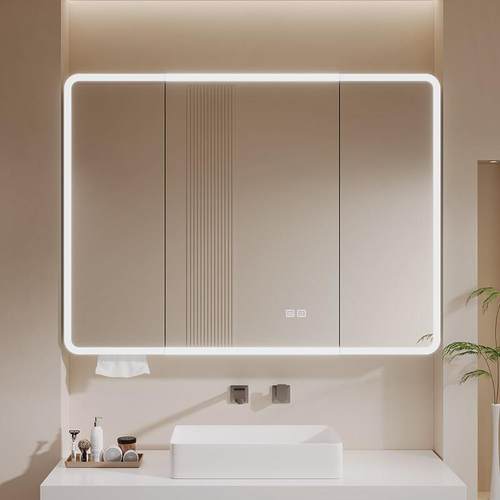 新款88加高太空铝圆弧镜柜智能浴室插座美妆收纳柜卫生间带灯除雾