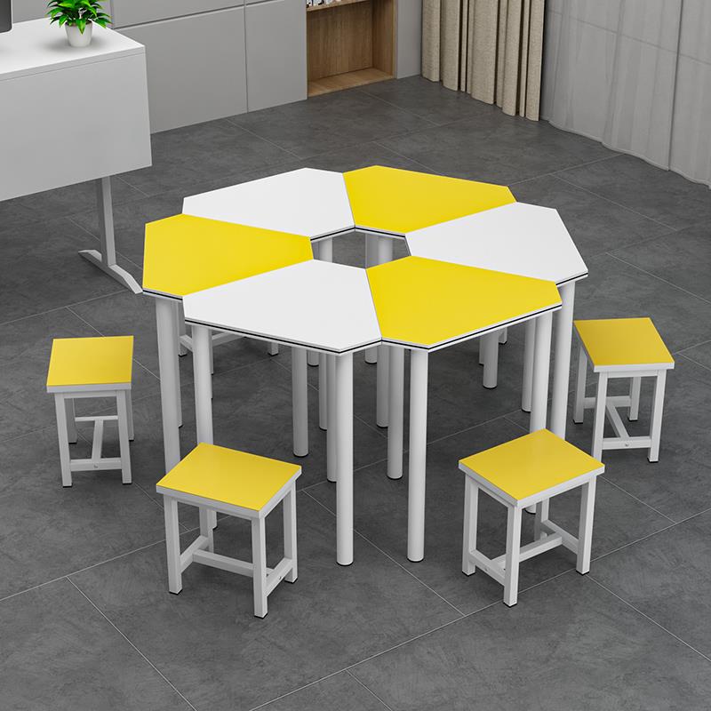 创意会议活动室桌椅团体辅导课桌学校图书馆阅览桌学生彩色培训桌