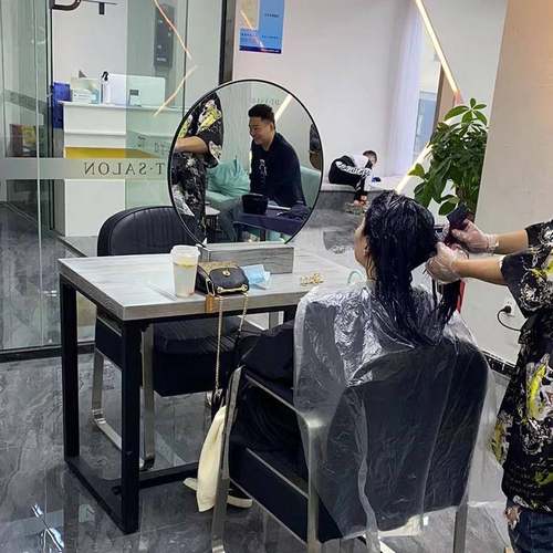 北欧美发店镜台发廊专用双面镜网红理髲店烫染落地壁挂式美发圆镜