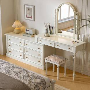 米蒂家具 法式实木梳妆台斗柜一体卧室床尾收纳柜转角L型化妆桌