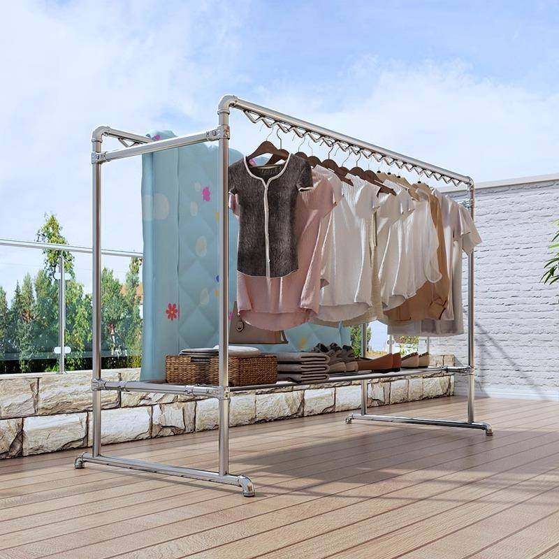 镀锌钢管晾衣架落地家用挂衣简易双杆水管晒被室外凉衣架阳台家用