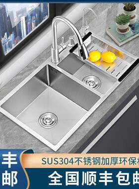 枪灰色纳米飞雨瀑布水槽厨房手工大单槽SUS304不锈钢洗菜盆洗碗池