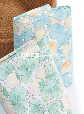 Shamu纯棉斜纹面料儿童床床单被套绿色小花裙婴儿服装手工田园棉