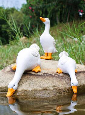户外仿真动物假山喝水鸭子摆件庭院花园水池鱼池水景吸水造景鱼缸