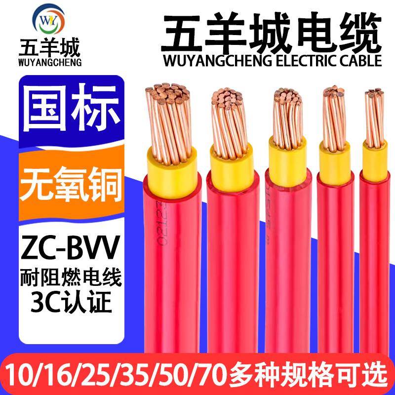 五羊城国标BVV10/16/25/35/50/70平方铜线双塑铜芯家装电线电缆