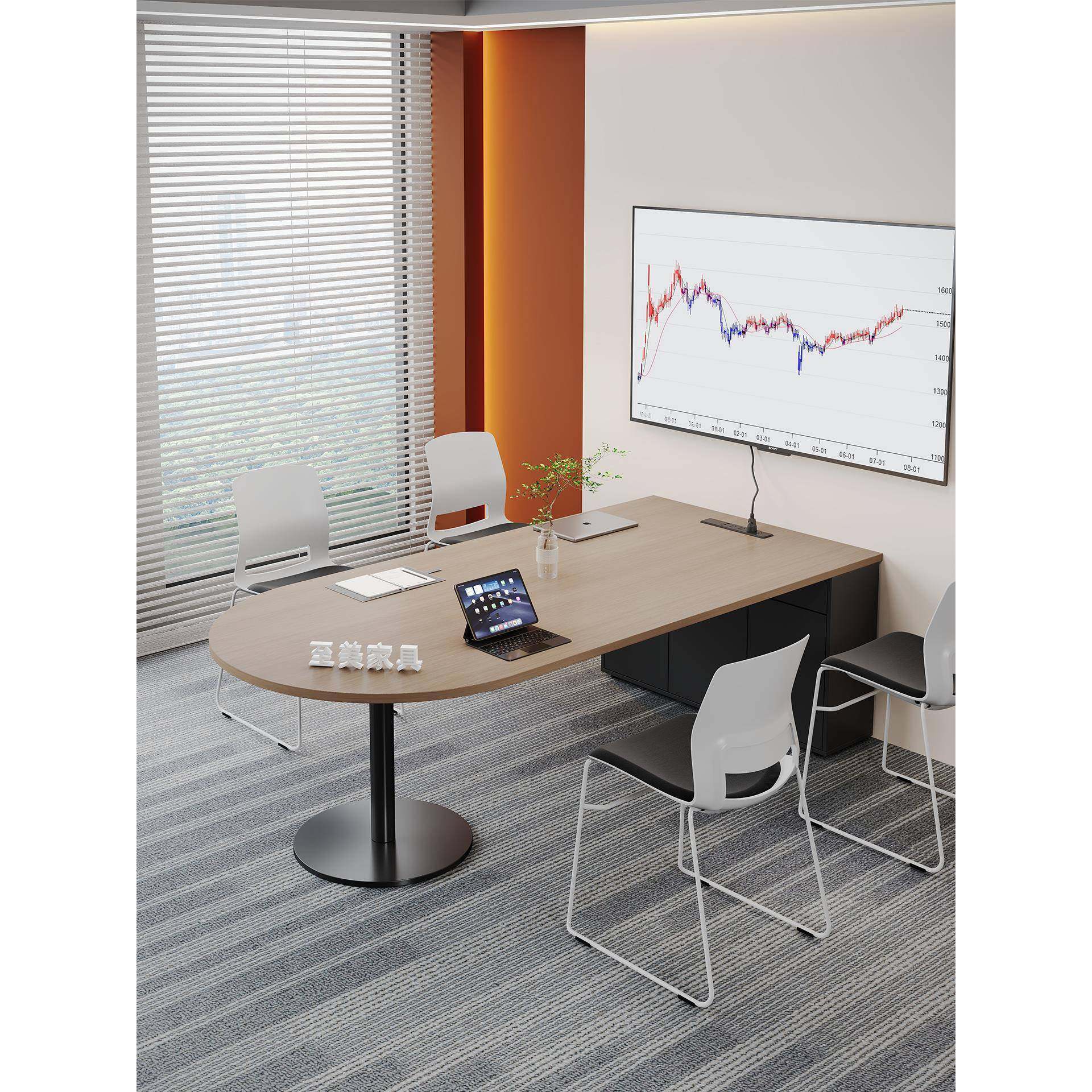 深圳简约创意椭圆培训会议桌长条小型组合U型5人半圆会议室洽谈桌