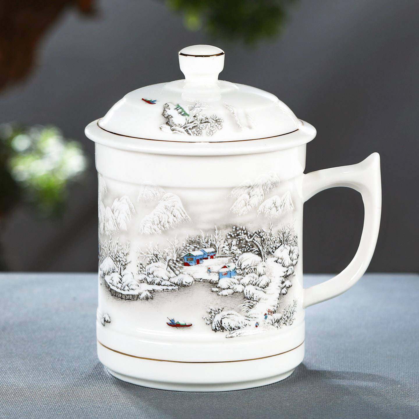 景德镇陶瓷器茶杯水杯定制大容量茶杯带盖子大号霸王杯1000毫升杯