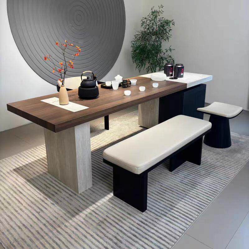 新中式实木茶桌2025新款现代简约岩板茶台高端北美黑胡桃木泡茶桌