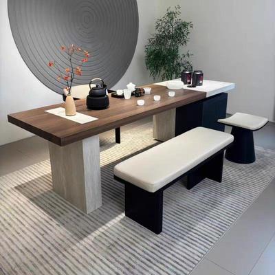 新中式实木茶桌2025新款现代简约岩板茶台高端北美黑胡桃木泡茶桌