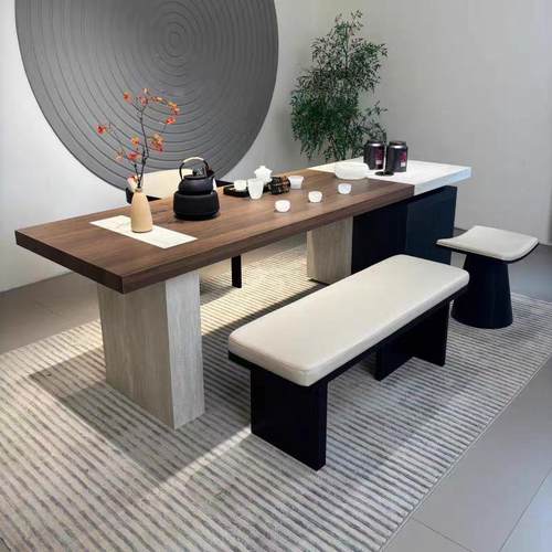 新中式实木茶桌2025新款现代简约岩板茶台高端北美黑胡桃木泡茶桌