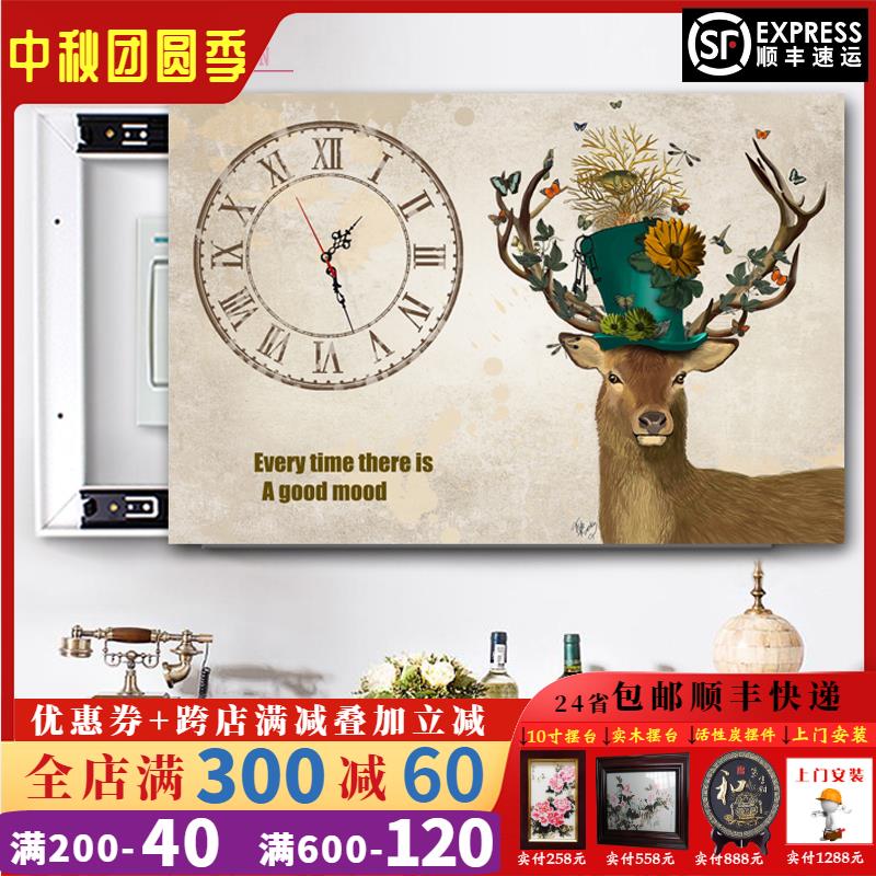 电表箱装饰画推拉带钟表客厅餐厅配电箱电闸盒液压上翻开遮挡挂画