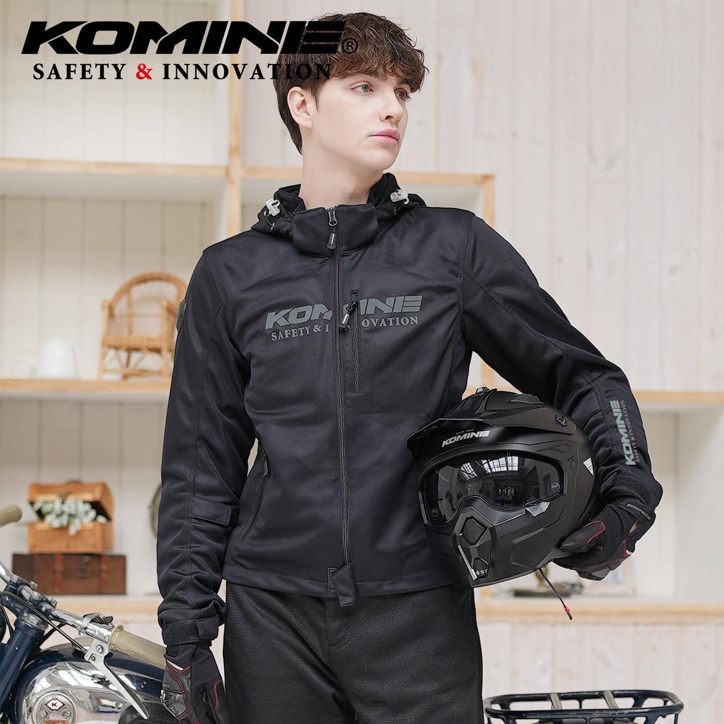 KOMINE夏季摩托车全网眼透气骑行服CE级防摔耐磨机车服JK-176男女