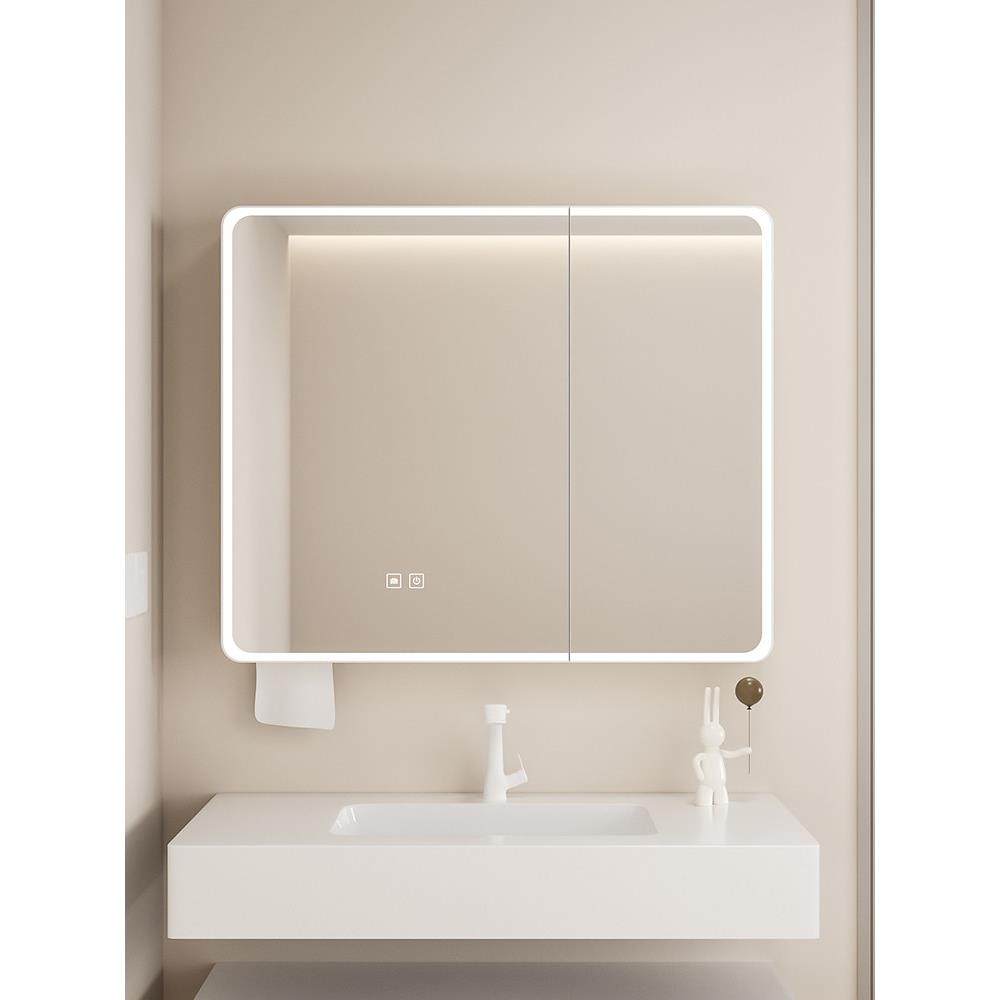 圆弧智能浴室镜柜单独挂墙式带灯除雾带美妆收纳架卫生间梳妆镜子,家装主材,浴室镜柜,淘宝优惠券,粉丝福利购,淘宝优惠卷