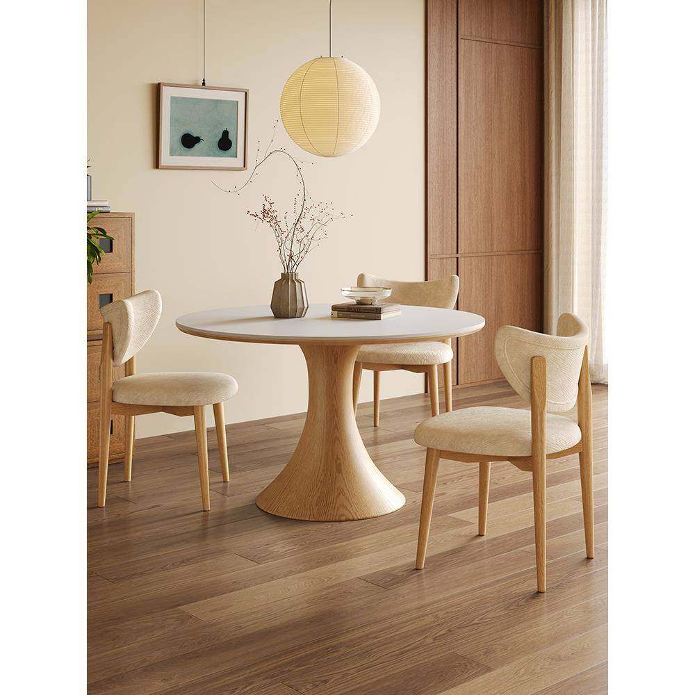 实木餐桌圆桌小户型原木奶油风2026新款哑光白色岩板餐桌椅组合,住宅家具,岩板餐桌,淘宝优惠券,粉丝福利购,淘宝优惠卷