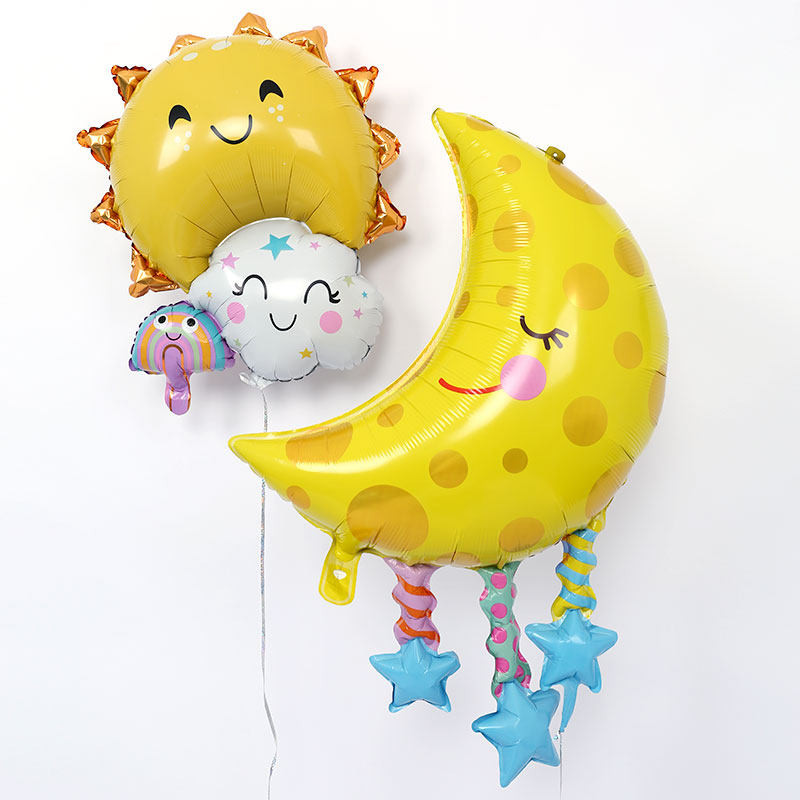 月亮太阳铝膜气球装饰道具t宝宝蹬腿飘空气球可爱周岁百天生日布