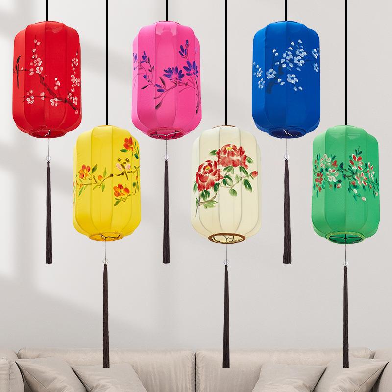 中式布艺手绘冬瓜灯笼茶楼茶室餐厅火锅店过道走廊玄关仿古灯笼灯