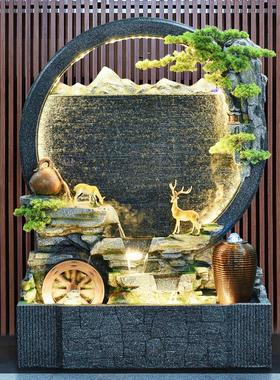 中式水幕墙流水喷泉室内循环水生财屏风假山景观客厅现代落地摆件