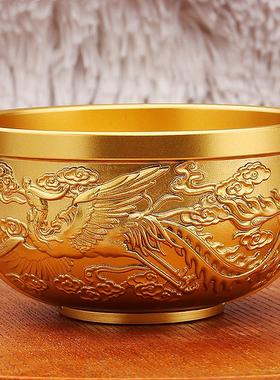 浮雕黄铜龙凤呈祥百福碗餐厅餐具家用铜碗送礼金属工艺品摆件