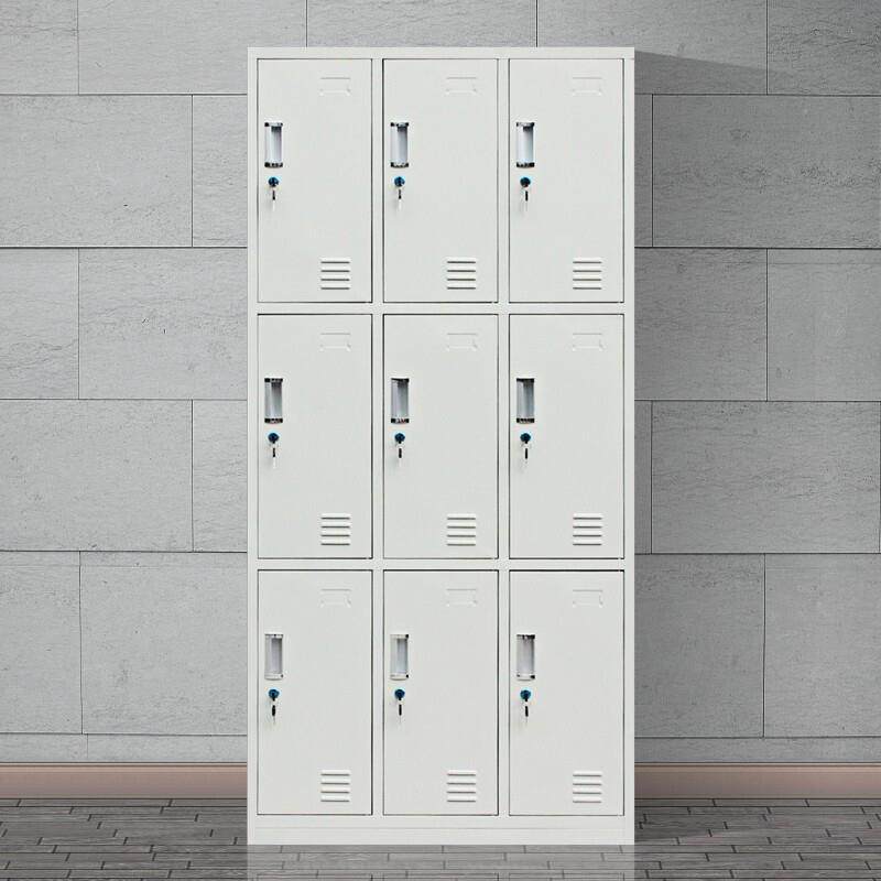 钢制更衣柜 九门铁皮储物柜 员工宿舍更衣柜浴室健身房带锁9门柜