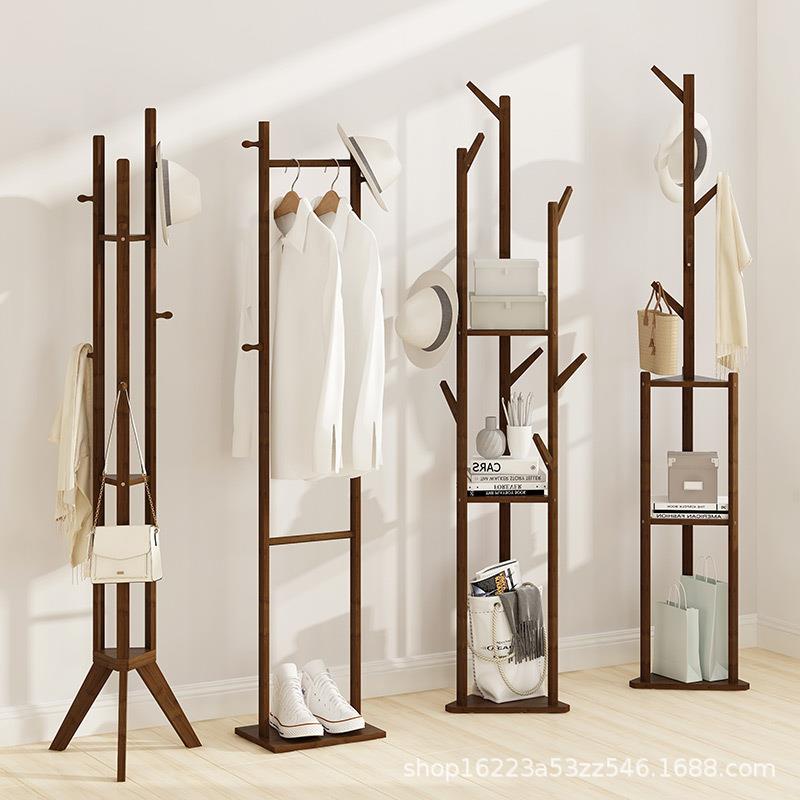 衣帽架落地卧室挂衣架子房间衣服置物架简约现代多功能实木挂衣架