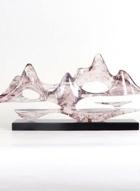 新中式办公室水墨云山雕塑样板间茶室家居软装饰品客厅电视柜摆件