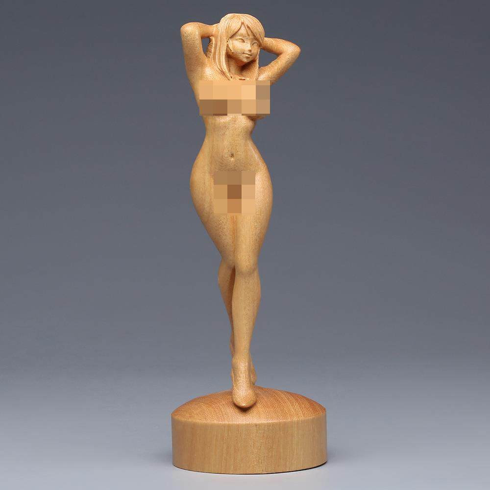 黄金檀崖柏黄杨木木雕美女佛像摆件 实木雕刻少女人物办公装饰工