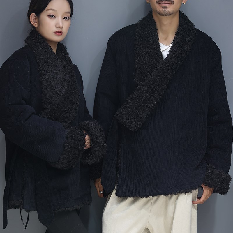 藏式棉衣加厚藏服藏装男情侣装藏族衣服女系腰带2021新款冬季黑色