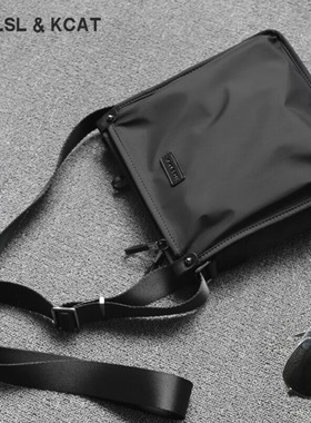 CavlslKcat单肩包男斜挎包休闲商务通勤小背包时尚帆布男包防泼水
