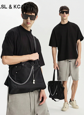 CAVLSLKCAT托特包男士休闲大容量手提包斜挎包时尚单肩包通勤包