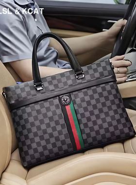 CavlslKcat男士公文包商务手提电脑包大容量皮包休闲出差斜挎包