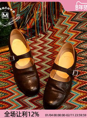 Mantova曼托瓦手工真皮女鞋复古玛丽珍鞋黑色小皮鞋一字扣单鞋女