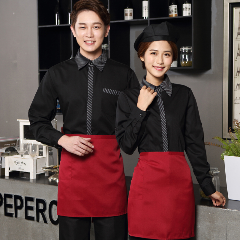 快餐店服务员工作服衬衫长袖男女饭店蛋糕面包房前厅收银营业制服