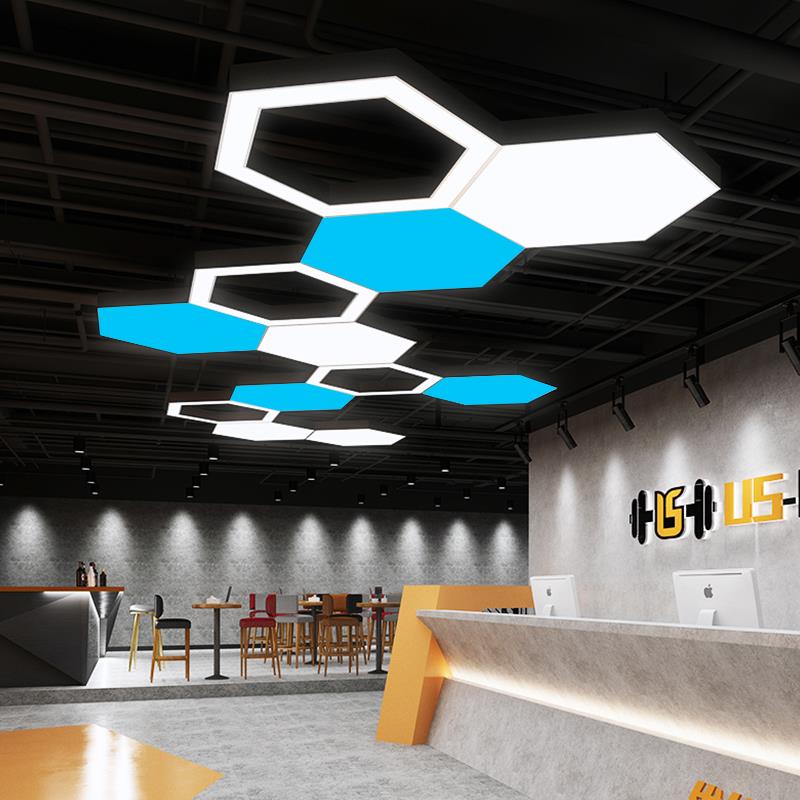 led六边形造型吊灯创意个性蜂巢办公室网咖商场健身房工业风灯具