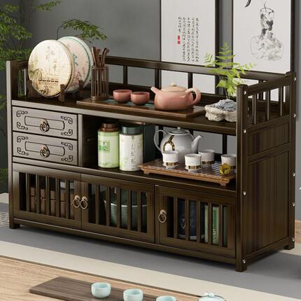 茶室桌上茶杯置物架小型实木新中式桌面博古架茶台摆件茶具收纳架