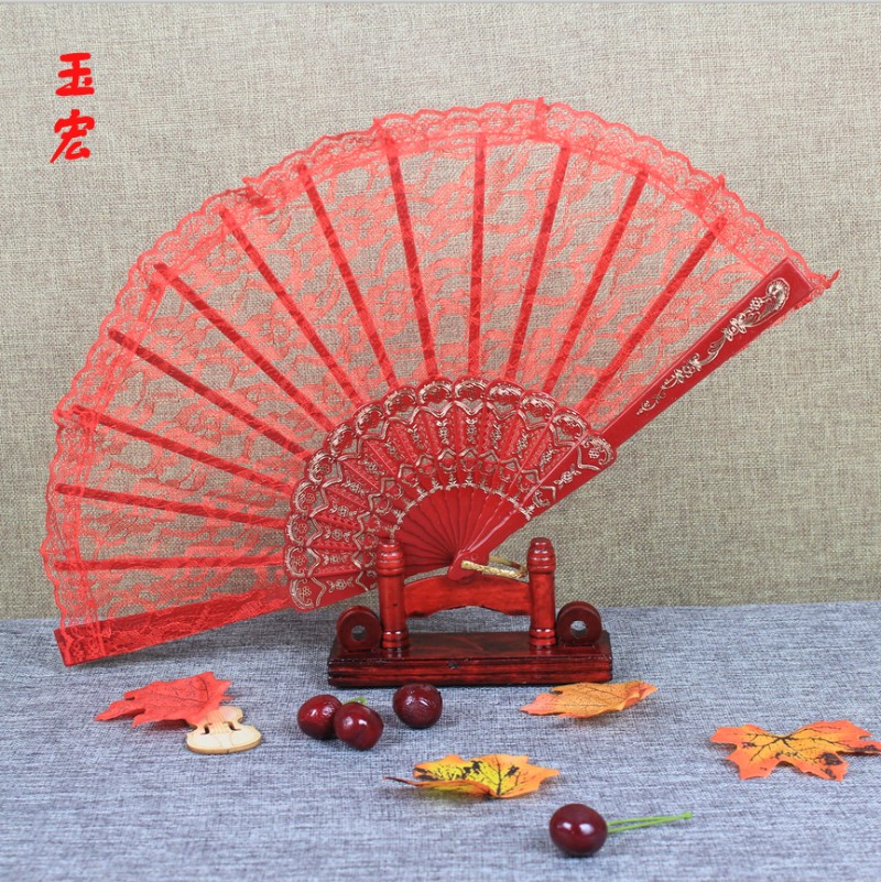 欧式宫廷女扇单面蕾丝折扇 舞蹈扇 塑料跳舞扇广场舞折叠扇子包邮