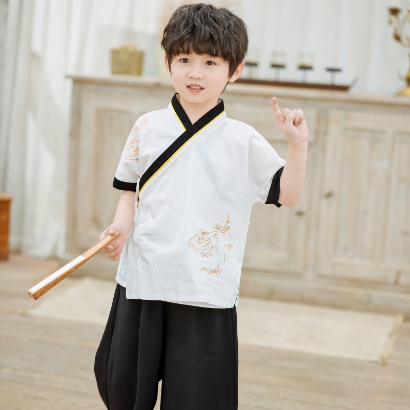 儿童夏季新款汉服套装男童中国风国学服改良中小童棉质短袖唐装