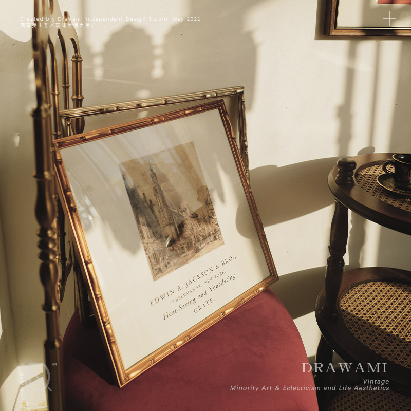 画玩美欧式古典竹节框装饰画中古风美式法式复古建筑客厅卧室挂画图片