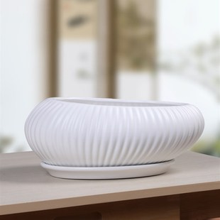 花盆陶瓷特大号家用北欧竖纹长方形带托盘绿植小叶紫檀阳台客厅盆