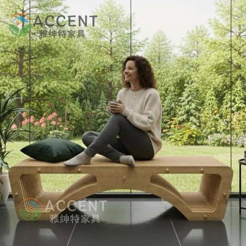 网红打卡木质切片长凳创意艺术木雕座椅文旅商业空间装置家具