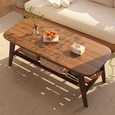 全实木茶几整张家用客厅实木桌腿小户型极简出租房桌子橡木桌面板