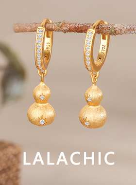 s925纯银金色葫芦耳环耳坠新中式拉丝轻奢高级感网红气质