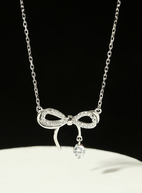 925纯银项链女款2026新款锆石蝴蝶结小众设计ins秋冬毛衣链