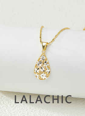 镂空花卉S925银双色镂空雪花水滴形项链圣诞树项链