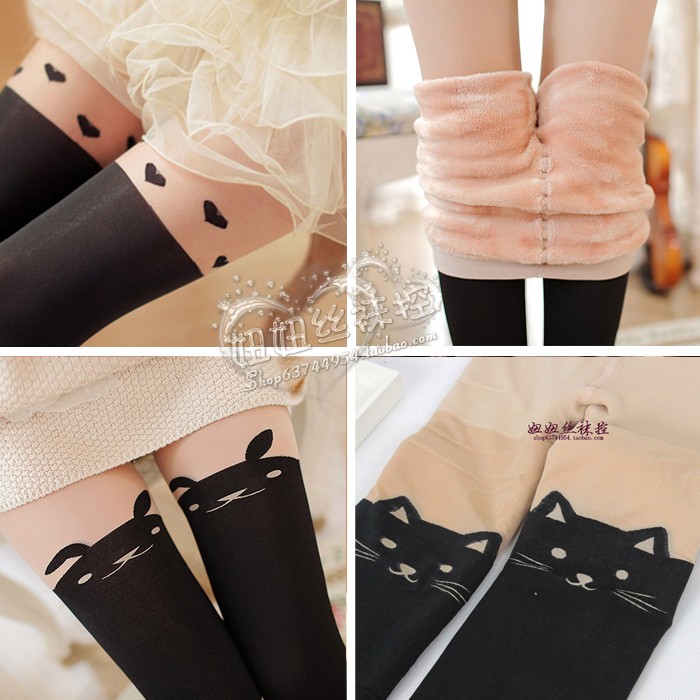 冬季加绒保暖假高筒拼接丝袜加厚双层假透肉打底裤踩脚肉色连裤袜