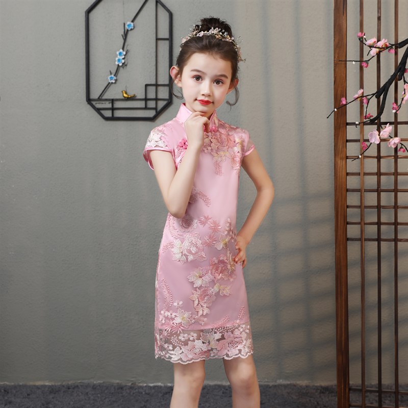 中国风女童旗袍女夏季小女孩宝宝改良儿童中式礼服古筝演出服春秋