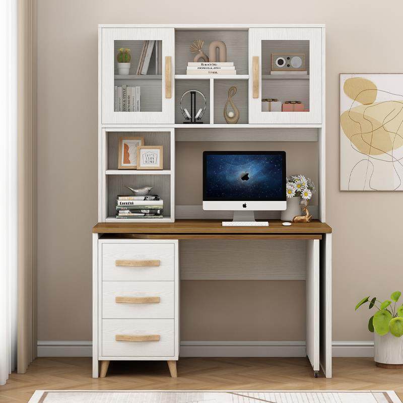 旋转书桌书架书房桌实木转角卧室儿童学生家用电脑桌书柜学习桌子