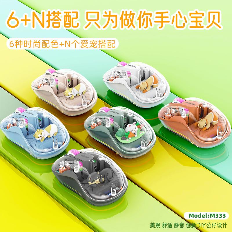 虎猫新款文创礼品无线蓝牙三模充电透明发光人体工学磁吸公仔滑鼠
